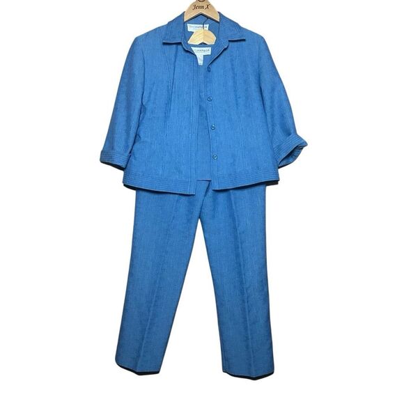 VTG Sag Harbor Blue 3/4 Sleeve Blazer Size 12P Pants Size 8P Suit Separates Form - Picture 1 of 14